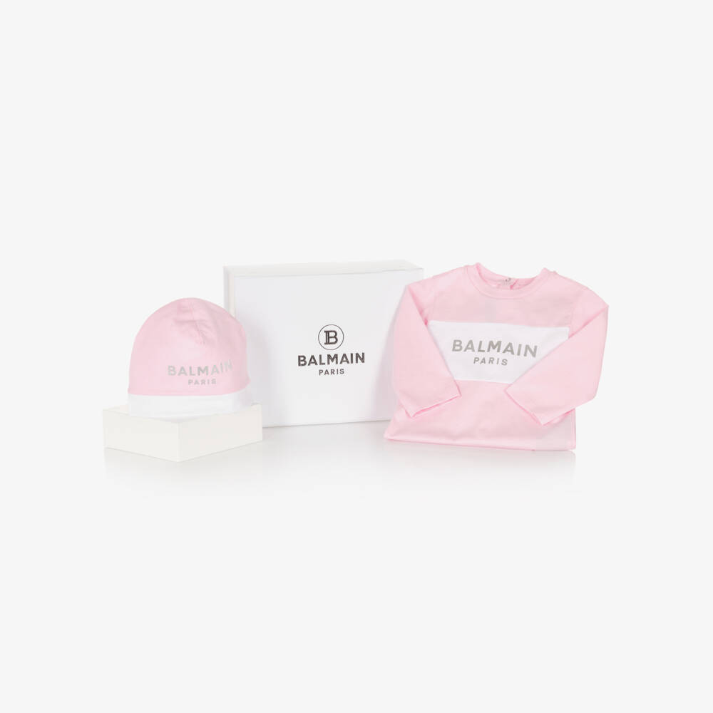 Balmain-Girls Soft Pink Cotton Ensemble | Childrensalon Outlet