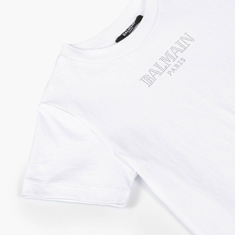 Balmain-تيشيرت قطن بشعار لامع للبنات | Childrensalon Outlet