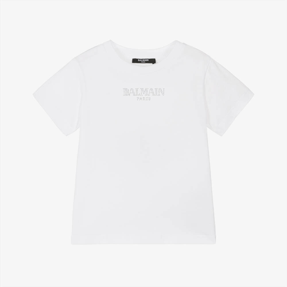 Balmain-Футболка из хлопка с блестящим логотипом для девочек | Childrensalon Outlet