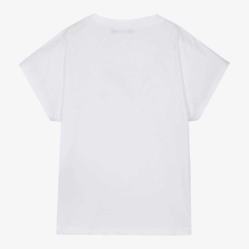 Balmain-Girls White Checkered Cotton Tee | Childrensalon Outlet