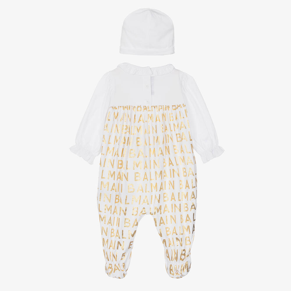 Balmain-Girls White Cotton Babygrow Gift Set | Childrensalon Outlet