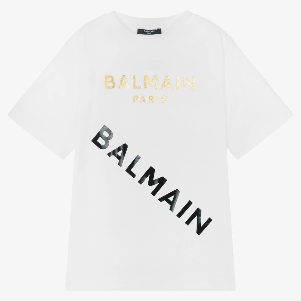 Balmain - Weißes Baumwollkleid für Mädchen | Childrensalon