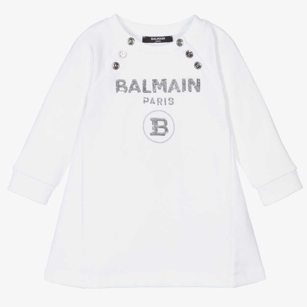 Balmain - Robe blanche en coton Fille | Childrensalon