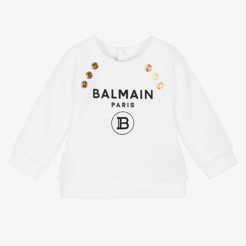 Balmain - Girls White Cotton Logo Sweatshirt | Childrensalon