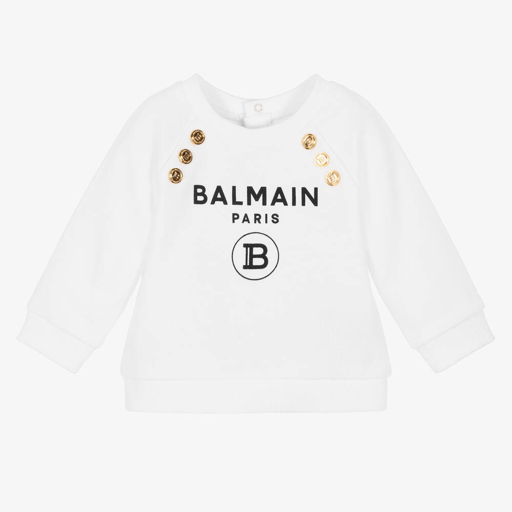 Balmain - سويتشيرت أطفال بناتي قطن لون أبيض | Childrensalon