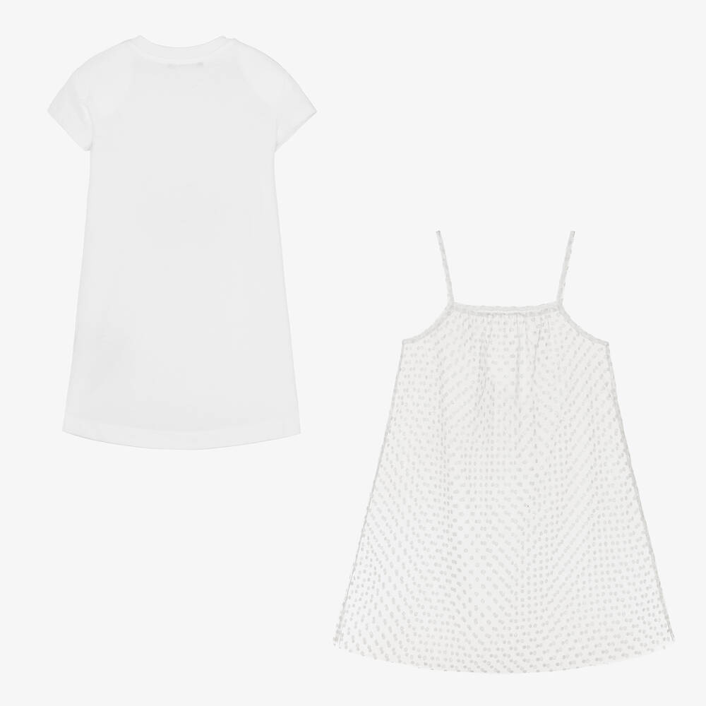 Balmain-Girls White Cotton & Tulle Dress  | Childrensalon Outlet