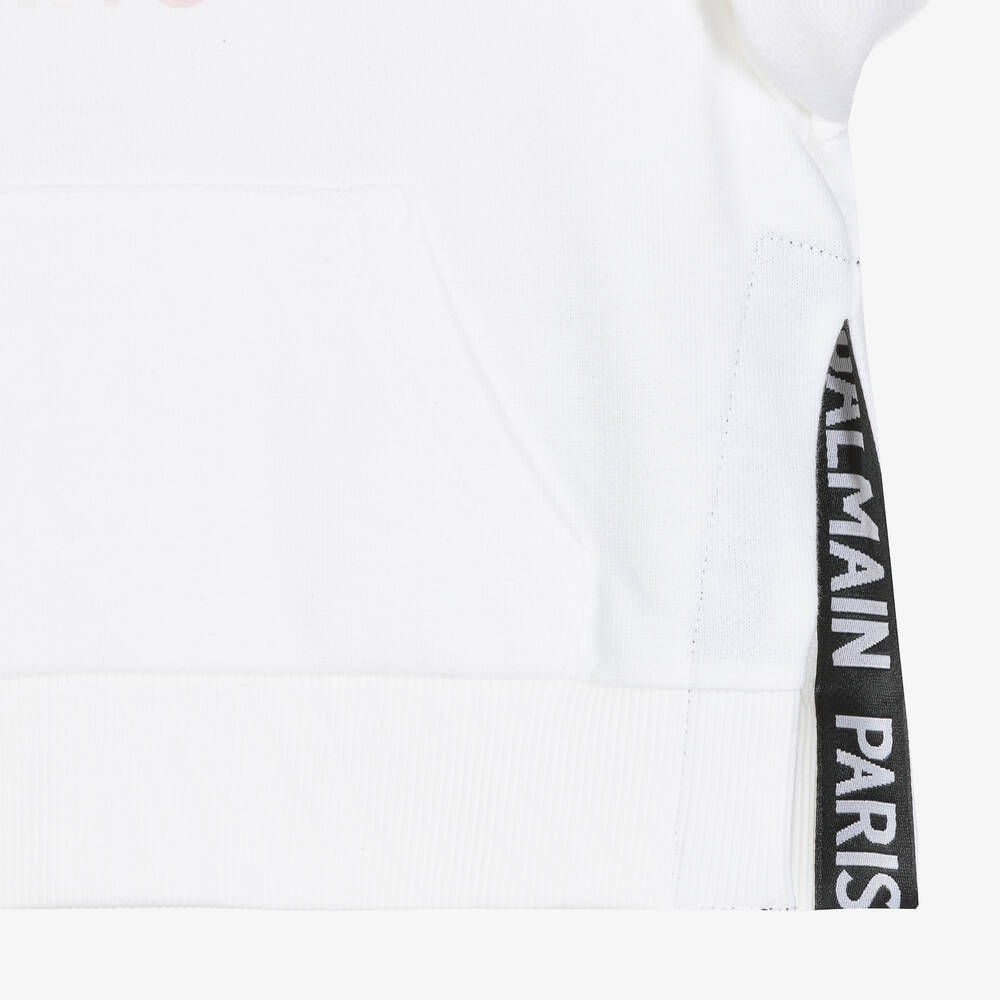 Balmain-Girls White Cropped Hoodie | Childrensalon Outlet