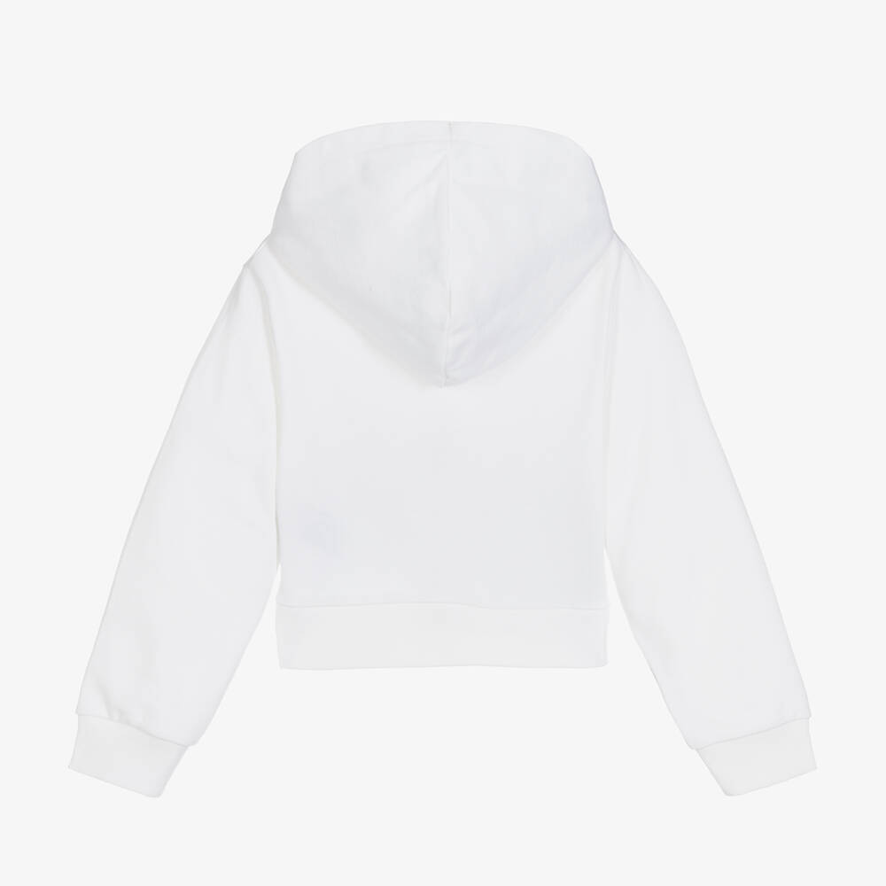 Balmain-Girls White Cropped Hoodie | Childrensalon Outlet