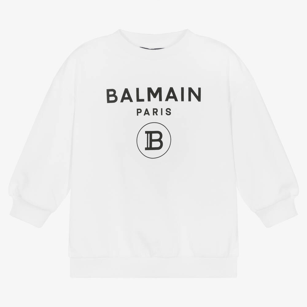 Balmain - Girls White Logo Sweatshirt | Childrensalon