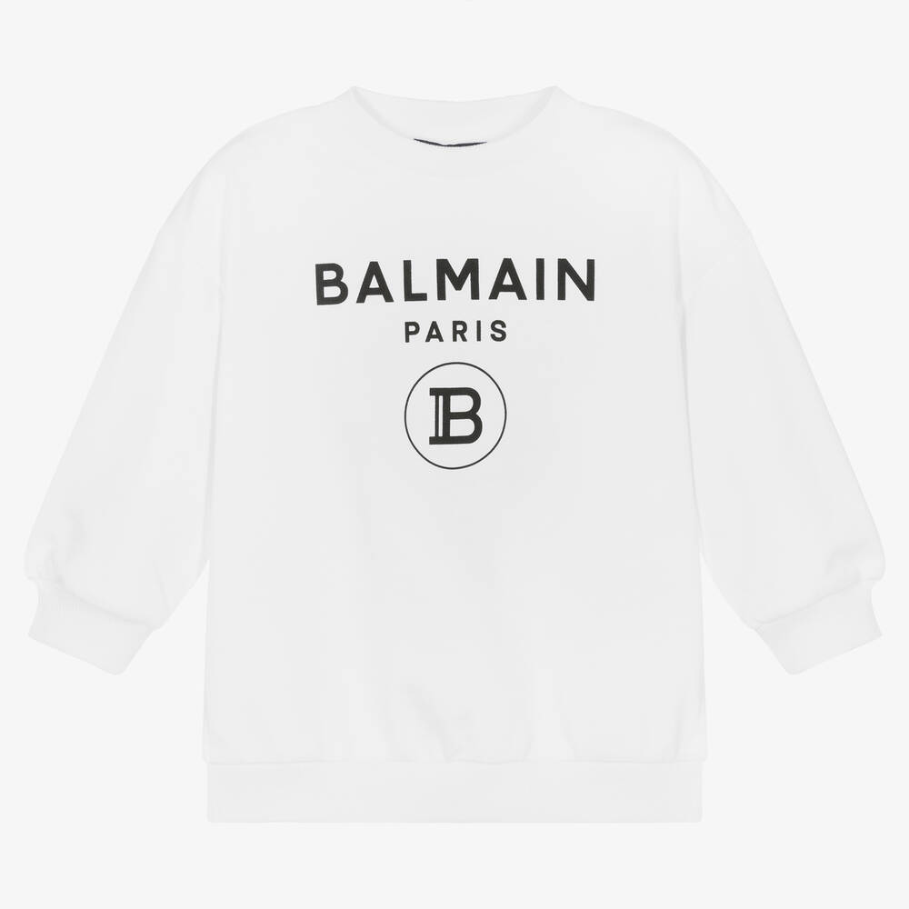 Balmain - سويتشيرت قطن لون أبيض للبنات | Childrensalon