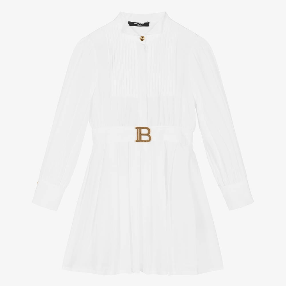 Balmain - Белое шелковое платье для девочек | Childrensalon