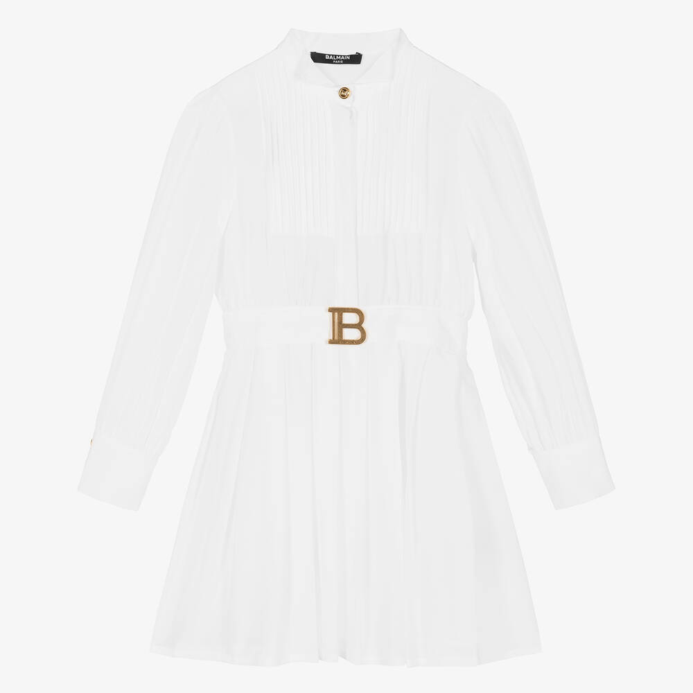 Balmain Girls White Silk Dress Childrensalon Outlet