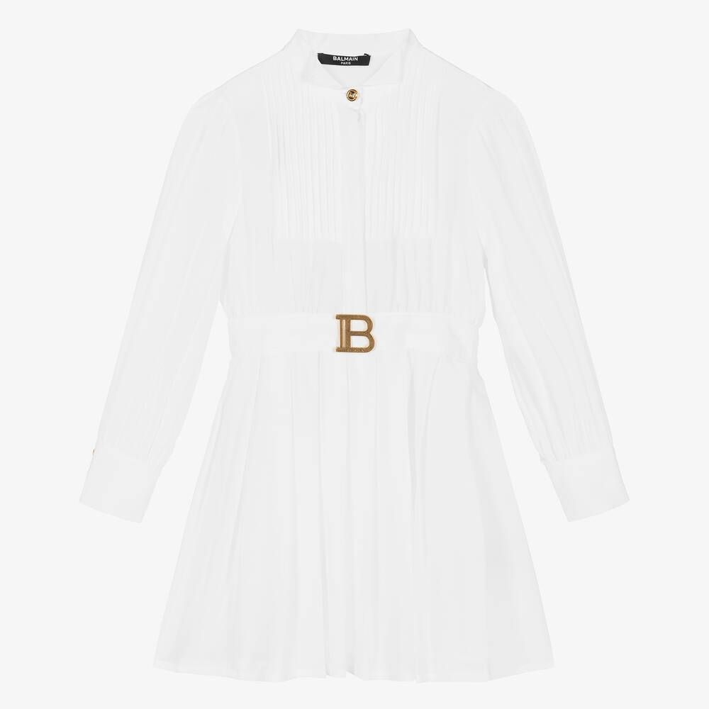 Balmain - Girls White Silk Dress | Childrensalon