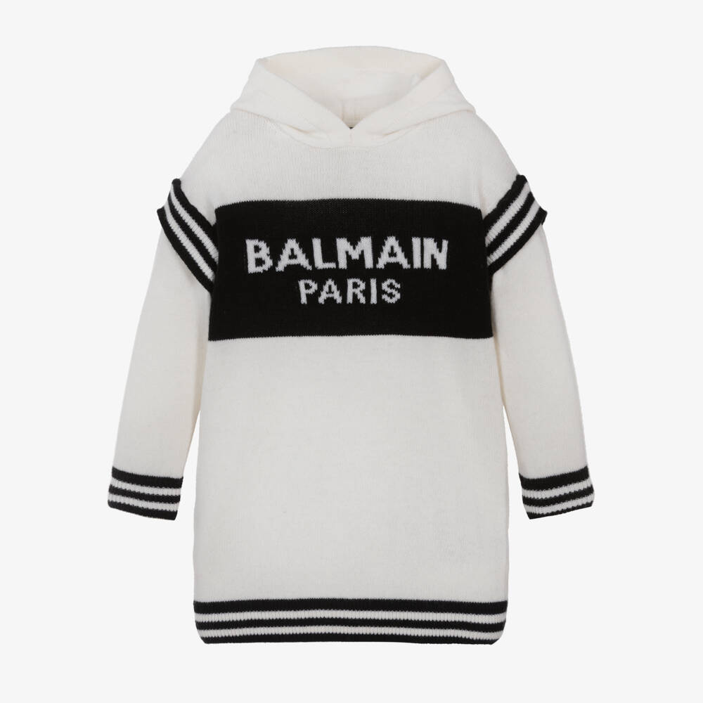 Balmain-Girls Wool & Cashmere Hooded Dress | Childrensalon Outlet