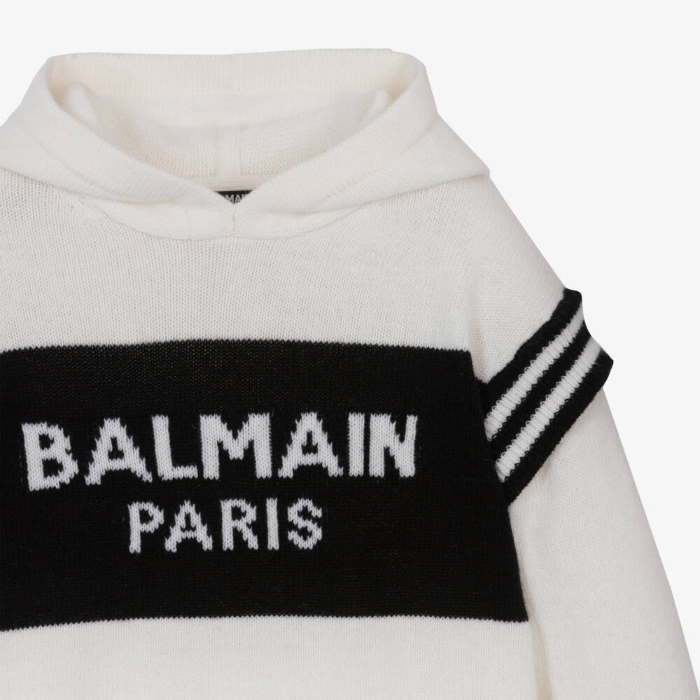 Balmain-Girls Wool & Cashmere Hooded Dress | Childrensalon Outlet