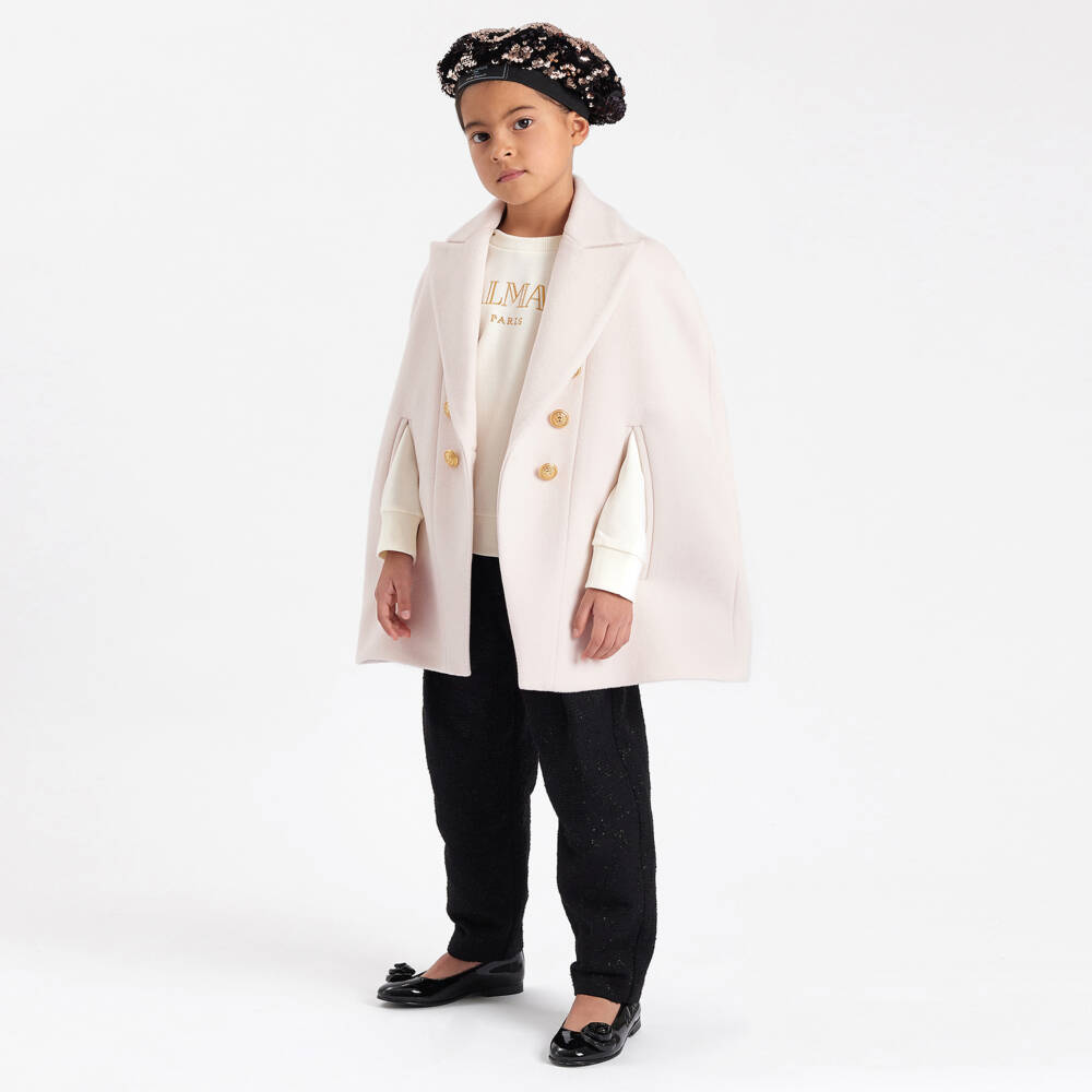 Balmain-Girls Wool & Cashmere Ivory Cape | Childrensalon Outlet