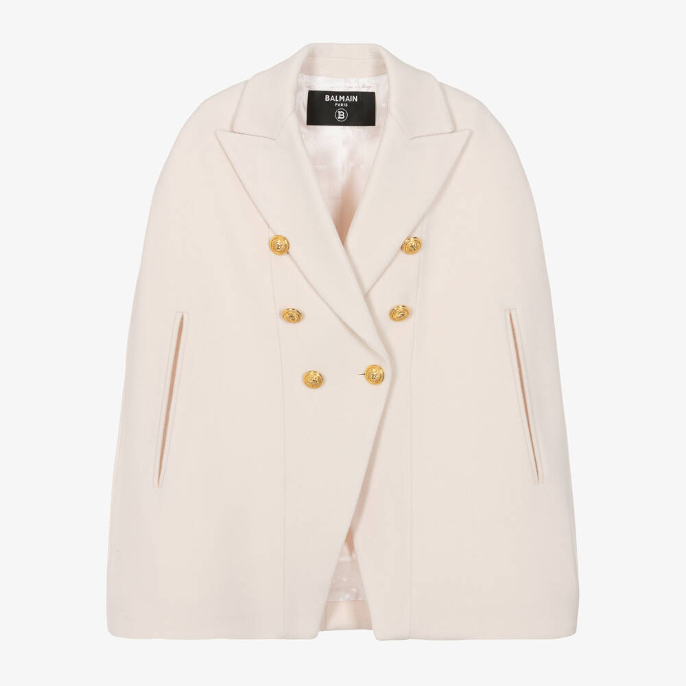 Balmain-Girls Wool & Cashmere Ivory Cape | Childrensalon Outlet