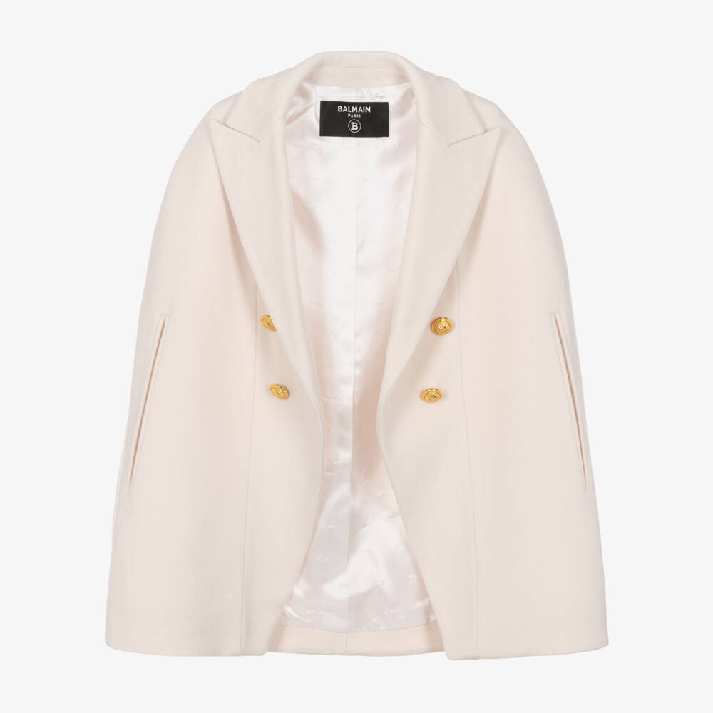 Balmain-Girls Wool & Cashmere Ivory Cape | Childrensalon Outlet