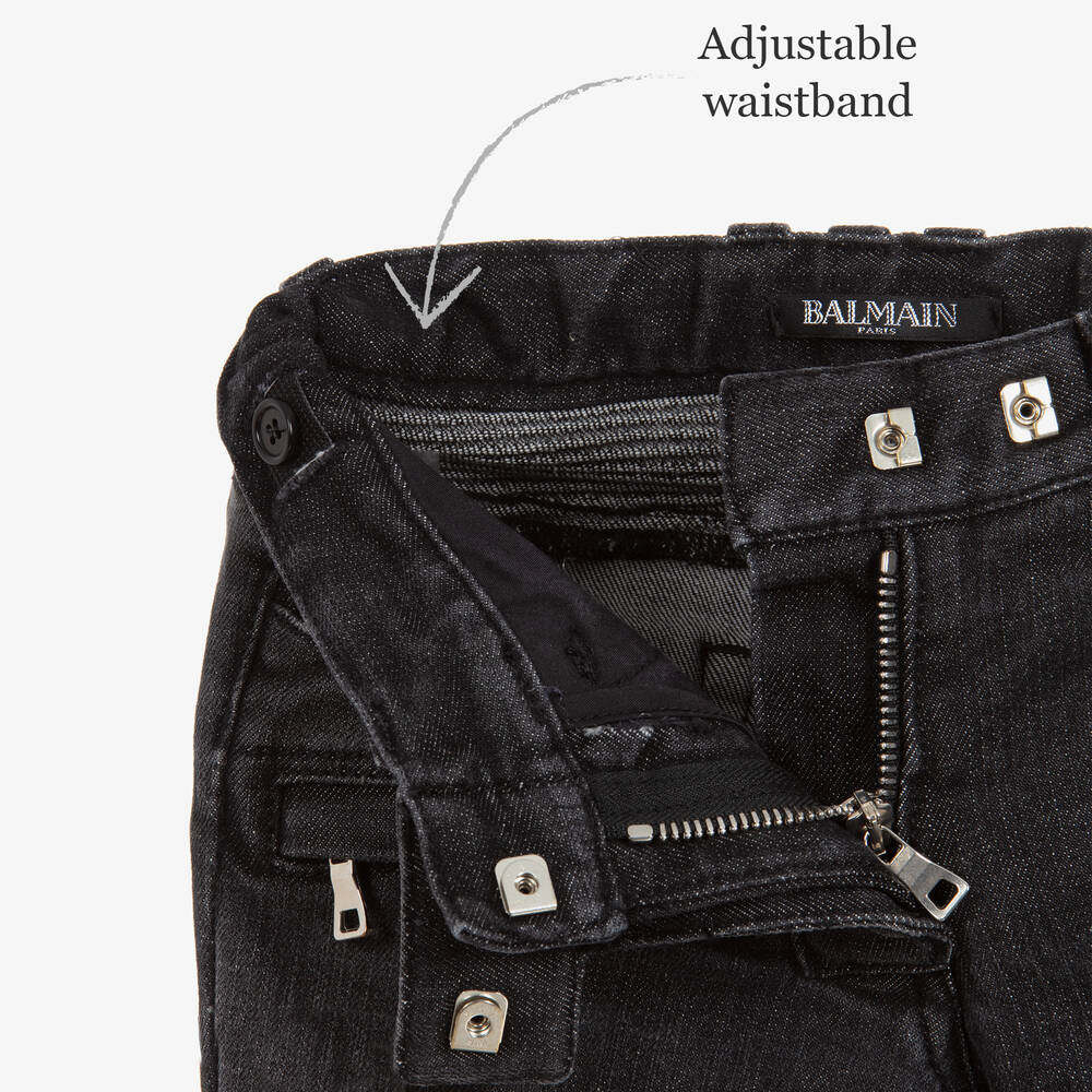 Balmain-Grey Biker Jeans | Childrensalon Outlet