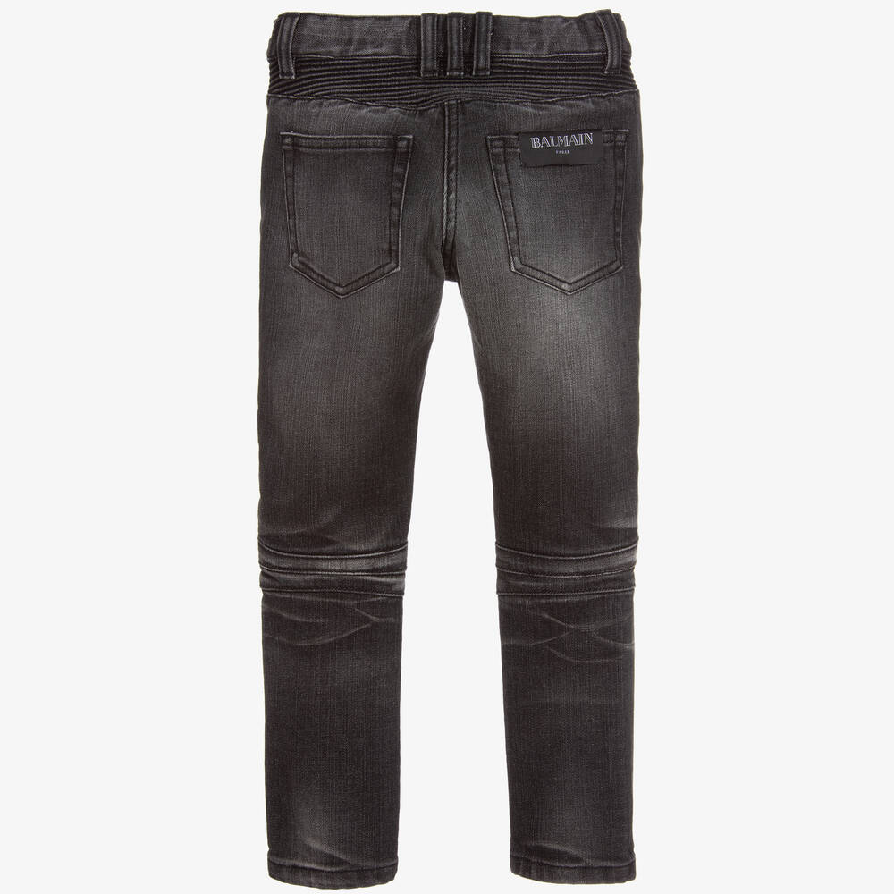 Balmain-Grey Biker Jeans | Childrensalon Outlet