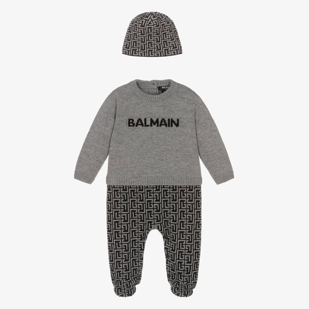 Balmain - Ensemble dors-bien gris monogramme | Childrensalon