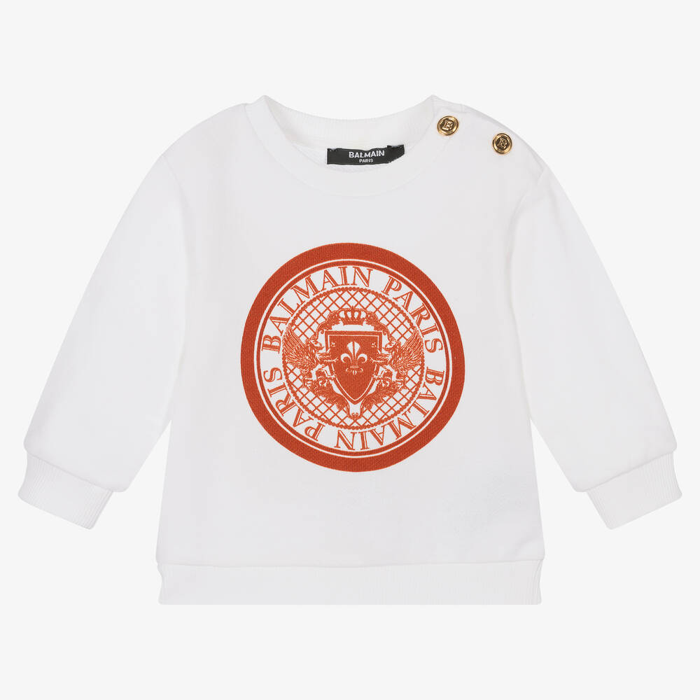 Balmain - Ivory Cotton Logo Sweatshirt | Childrensalon