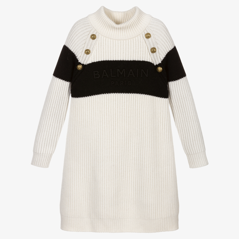 Balmain - Robe-pull ivoire en laine | Childrensalon