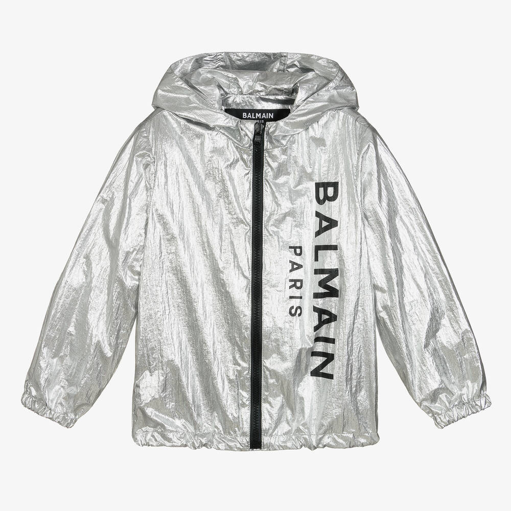 Balmain - Metallic Silver Zip-Up Jacket | Childrensalon