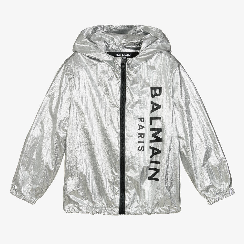 Balmain - Jacke mit Reißverschluss in Metallic-Silber | Childrensalon