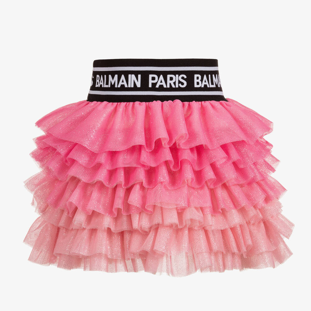 Balmain-Pink Tulle Logo Skirt | Childrensalon Outlet