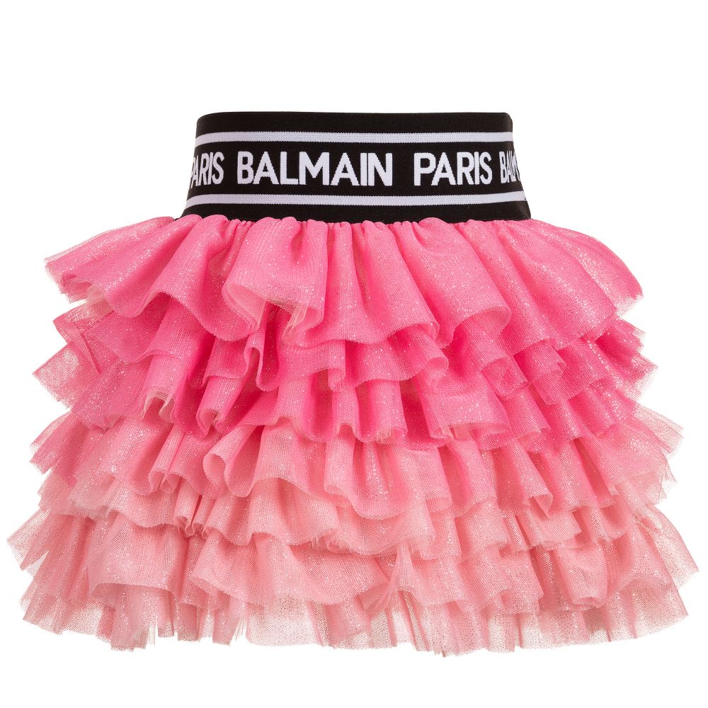 Balmain - Pink Tulle Logo Skirt | Childrensalon