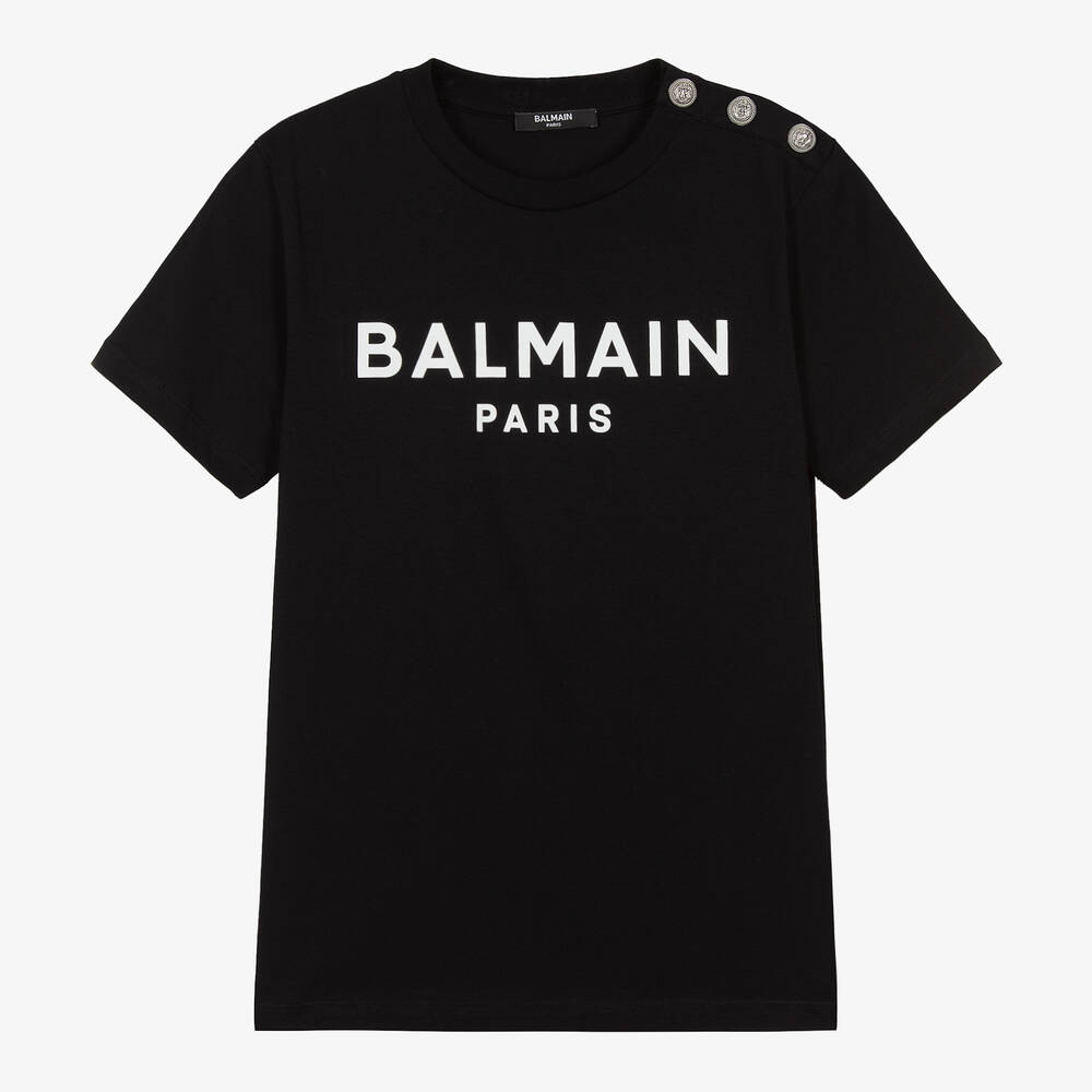 Balmain-Teen Black Balmain Paris Cotton T-Shirt | Childrensalon Outlet