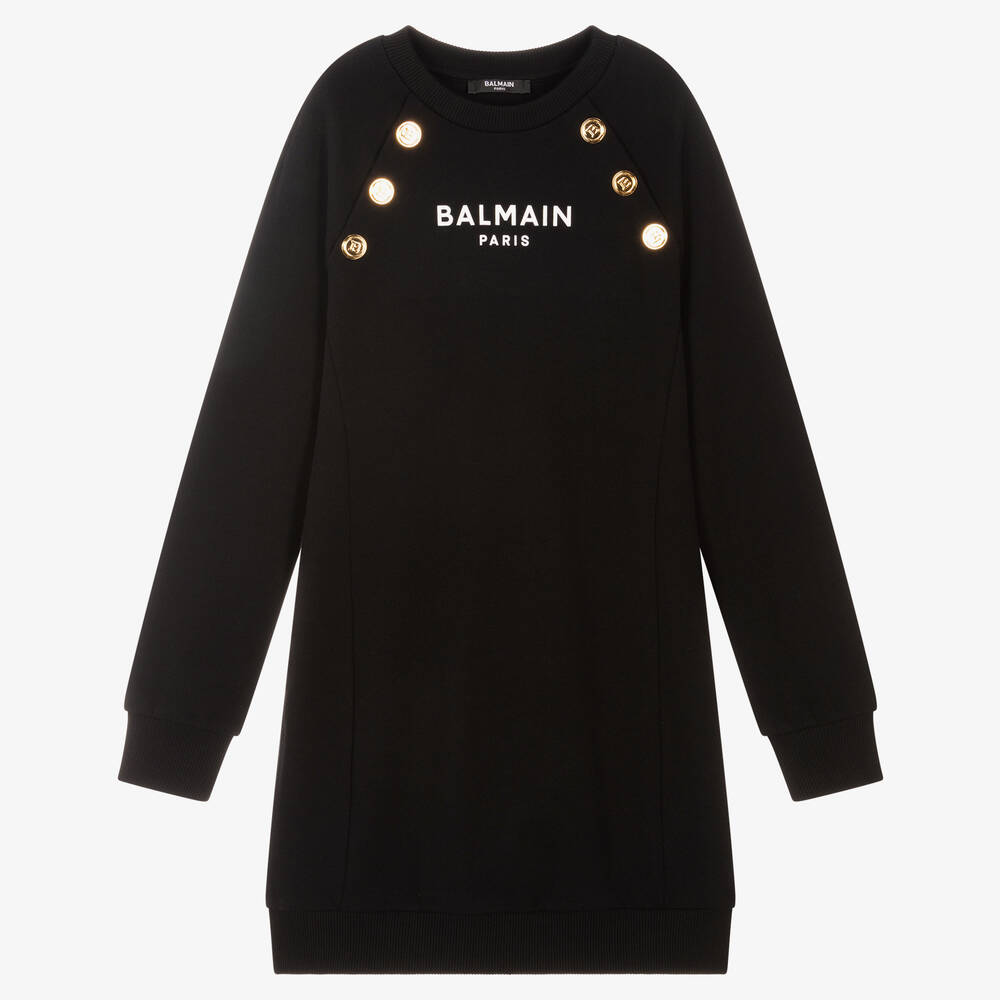Balmain - Teen Black Button Logo Dress | Childrensalon