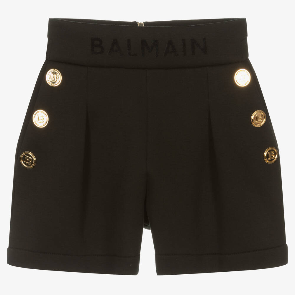 Balmain - Teen Black Cotton Logo Shorts  | Childrensalon