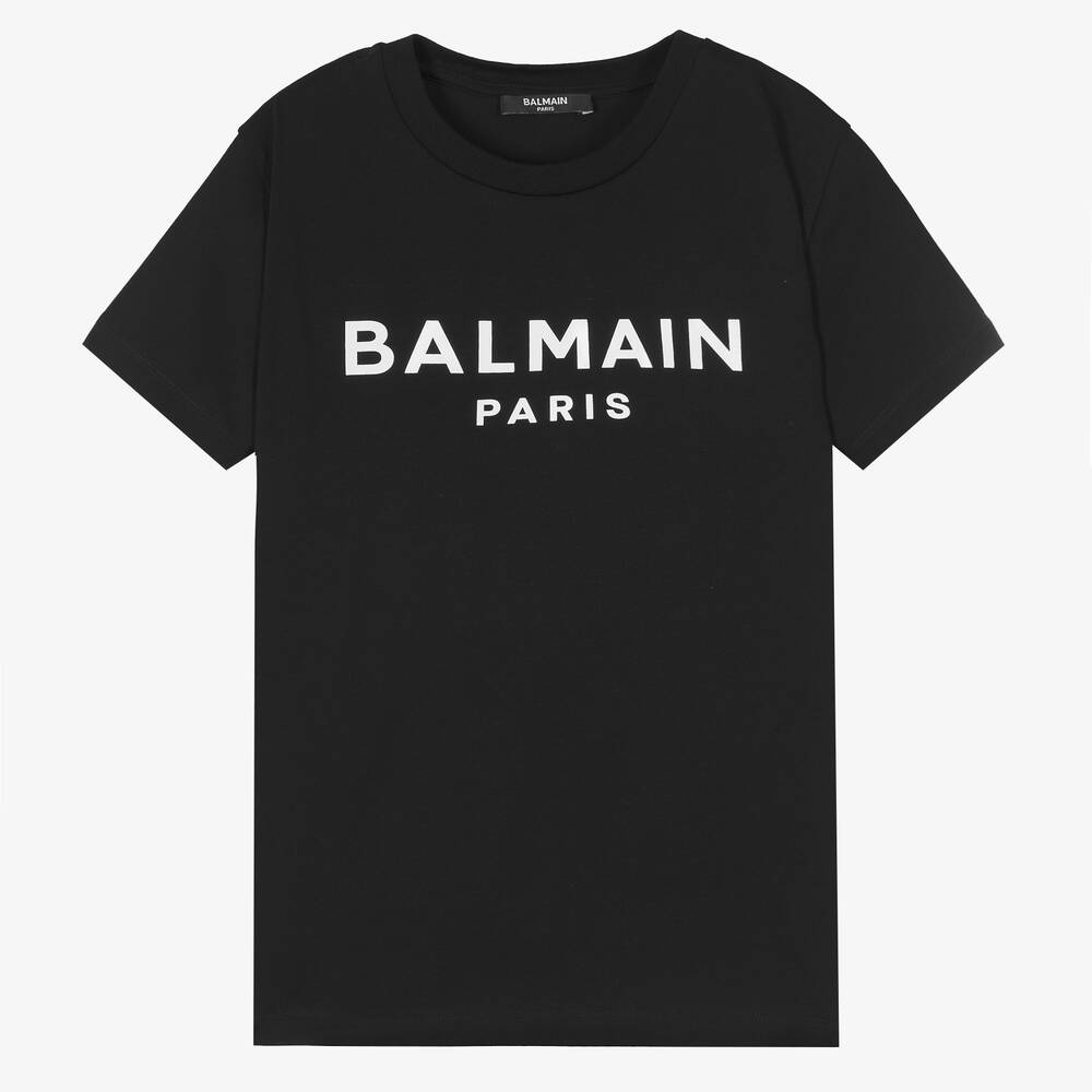 Balmain - Teen Black Cotton Logo T-Shirt | Childrensalon