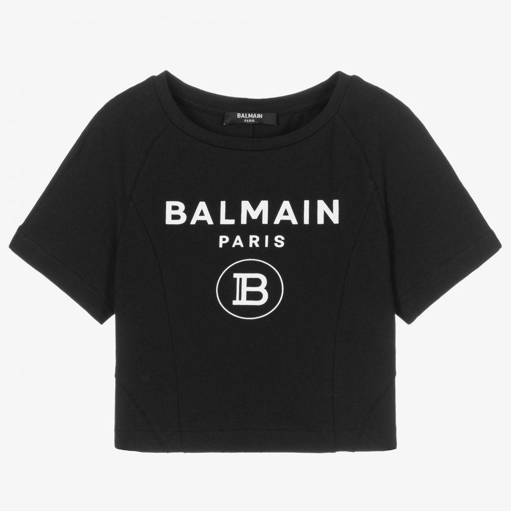 Balmain - Teen Black Cropped T-Shirt | Childrensalon