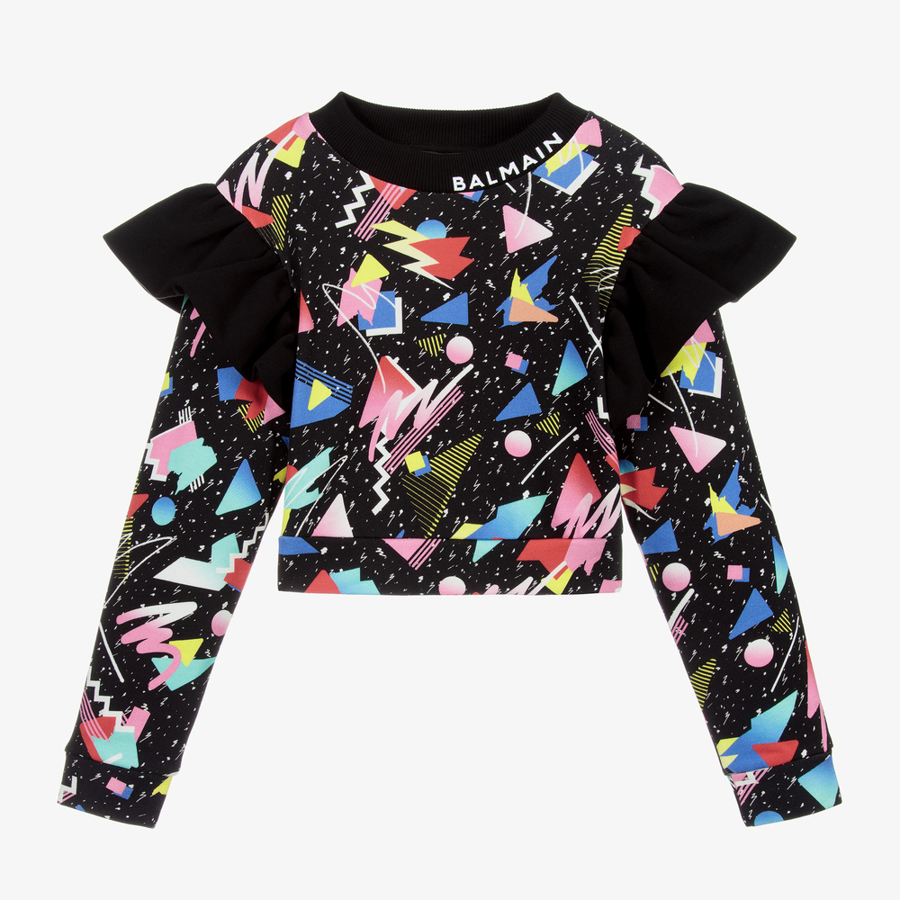 Balmain - Sweat-shirt noir à volants Ado | Childrensalon