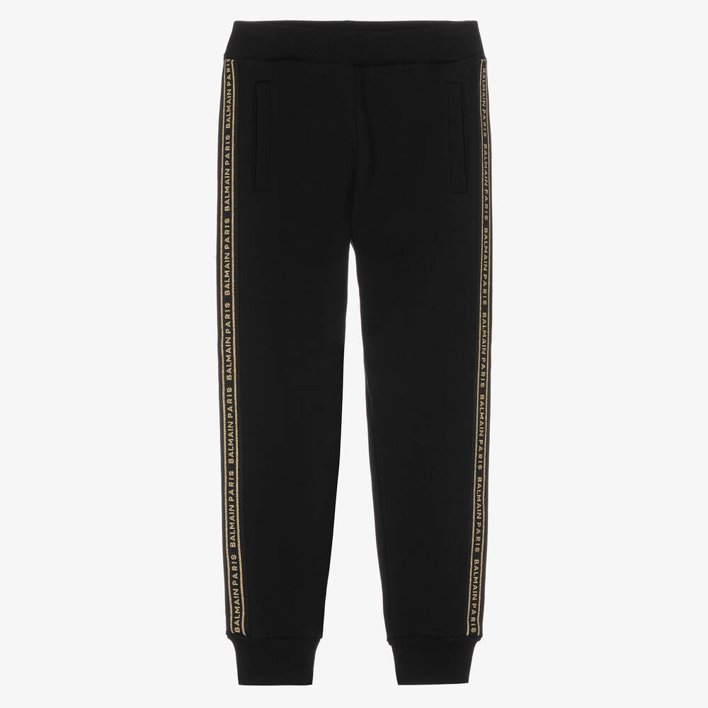 Balmain - Bas de jogging coton noir et doré | Childrensalon