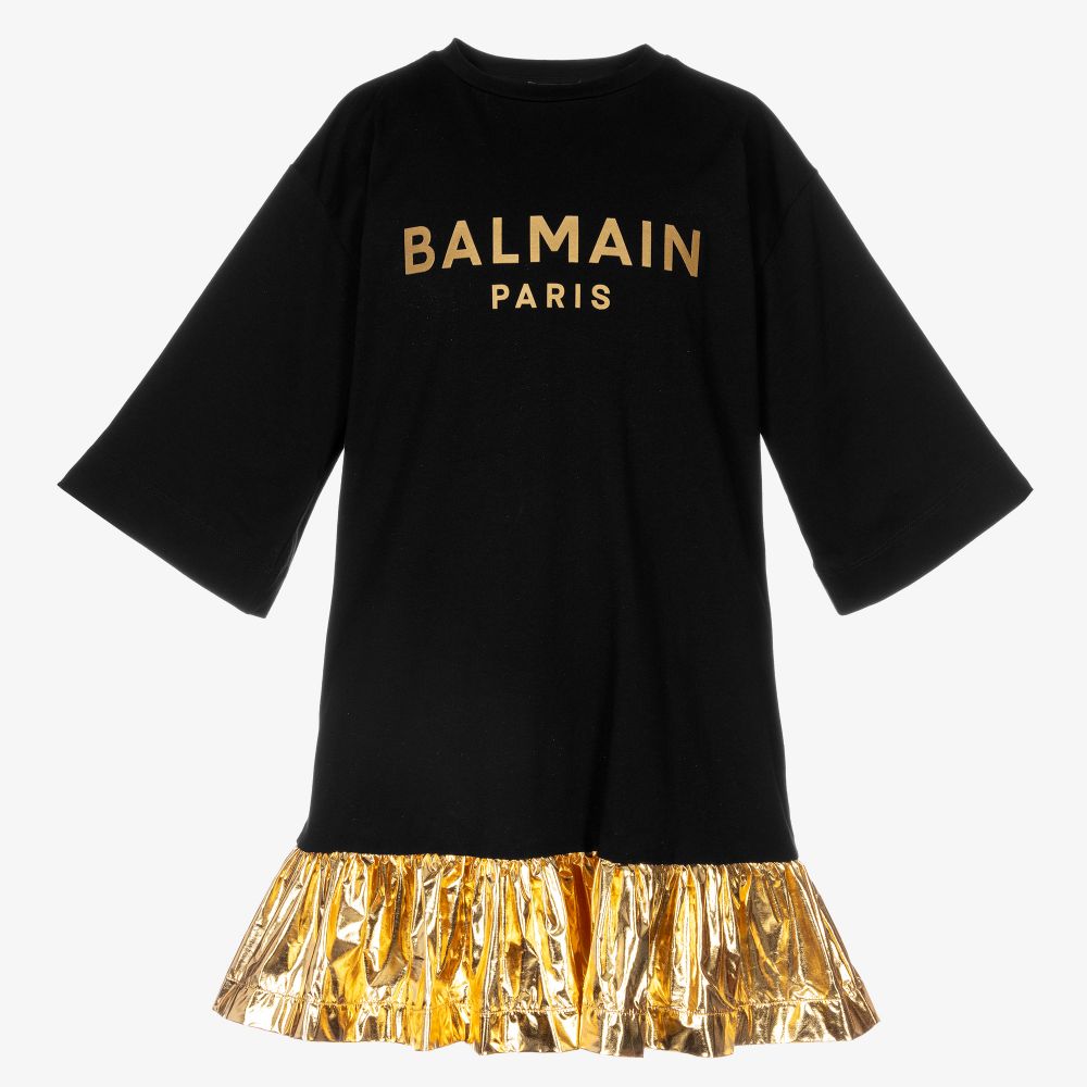 Balmain - Teen Black & Gold Logo Dress | Childrensalon