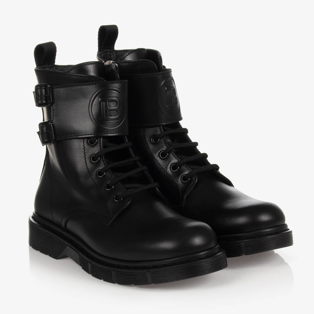 Balmain - Teen Black Leather Boots | Childrensalon