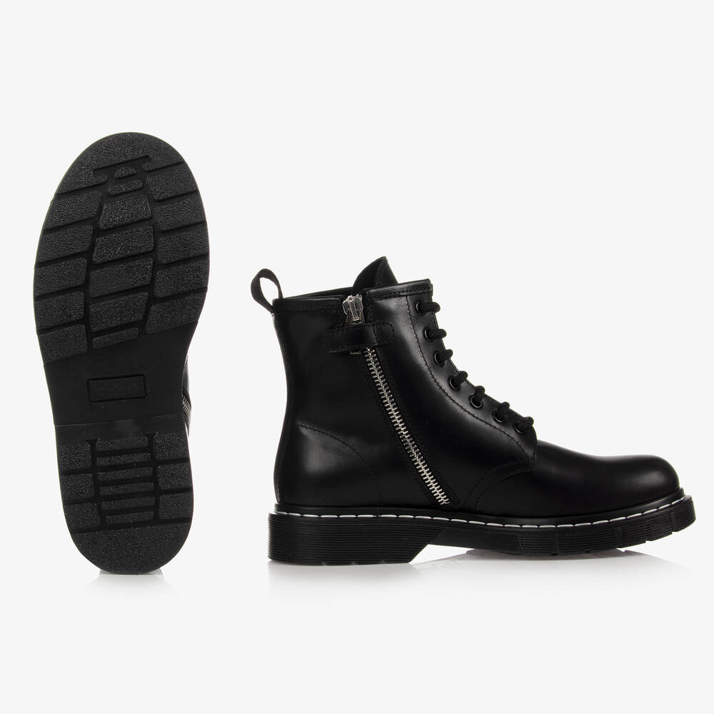 Balmain-Teen Black Leather Logo Boots | Childrensalon Outlet
