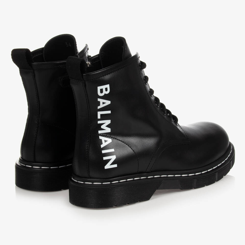 Balmain - Teen Black Leather Logo Boots | Childrensalon Outlet