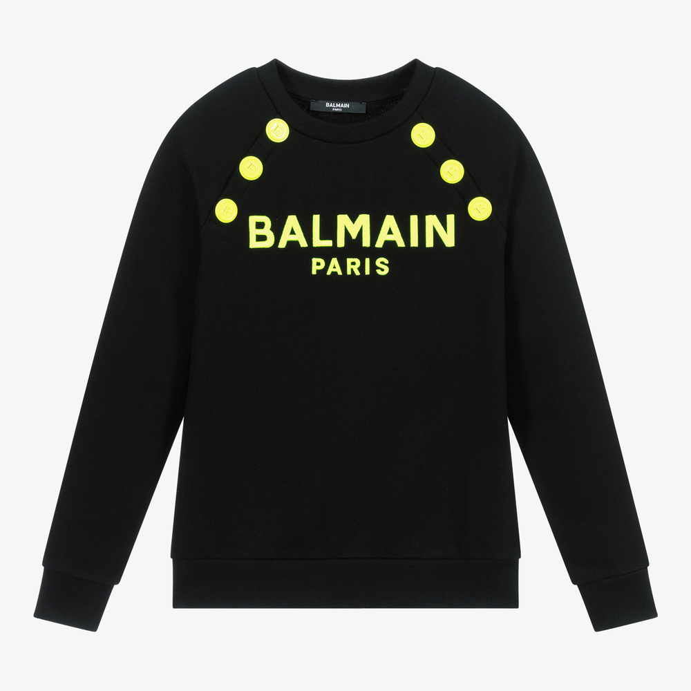 Balmain - سويتشيرت تينز بناتي قطن لون أسود | Childrensalon