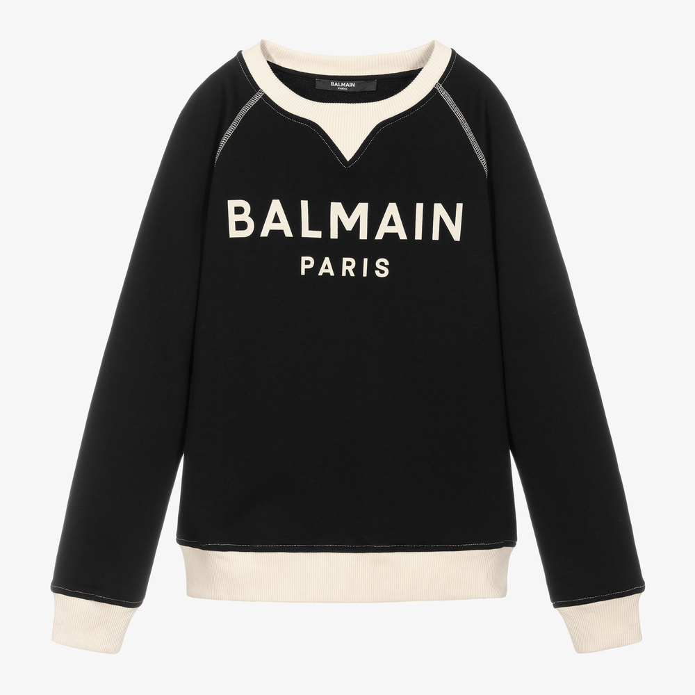 Balmain - سويتشيرت تينز قطن جيرسي لون أسود | Childrensalon