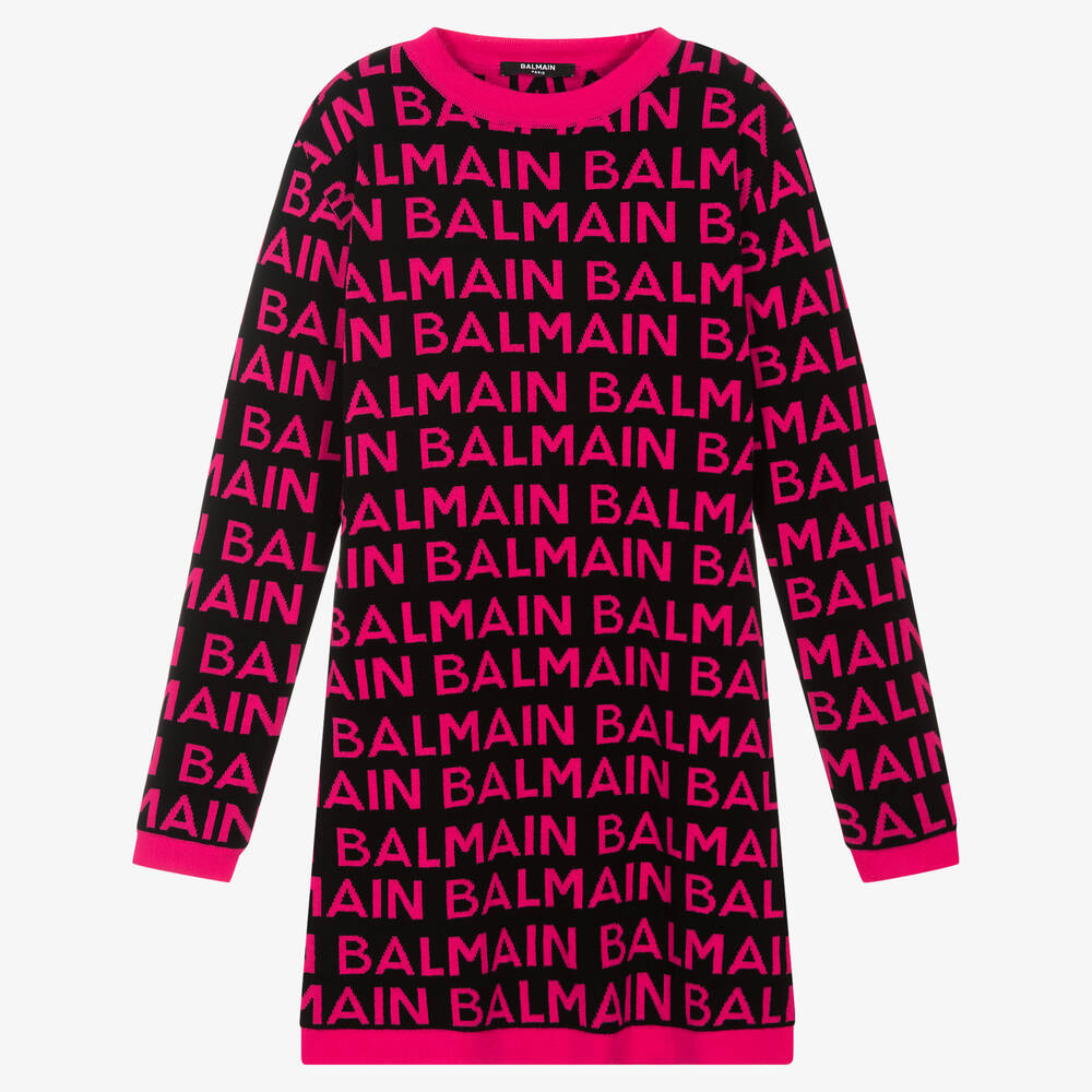 Balmain-Teen Black & Pink Logo Dress | Childrensalon Outlet