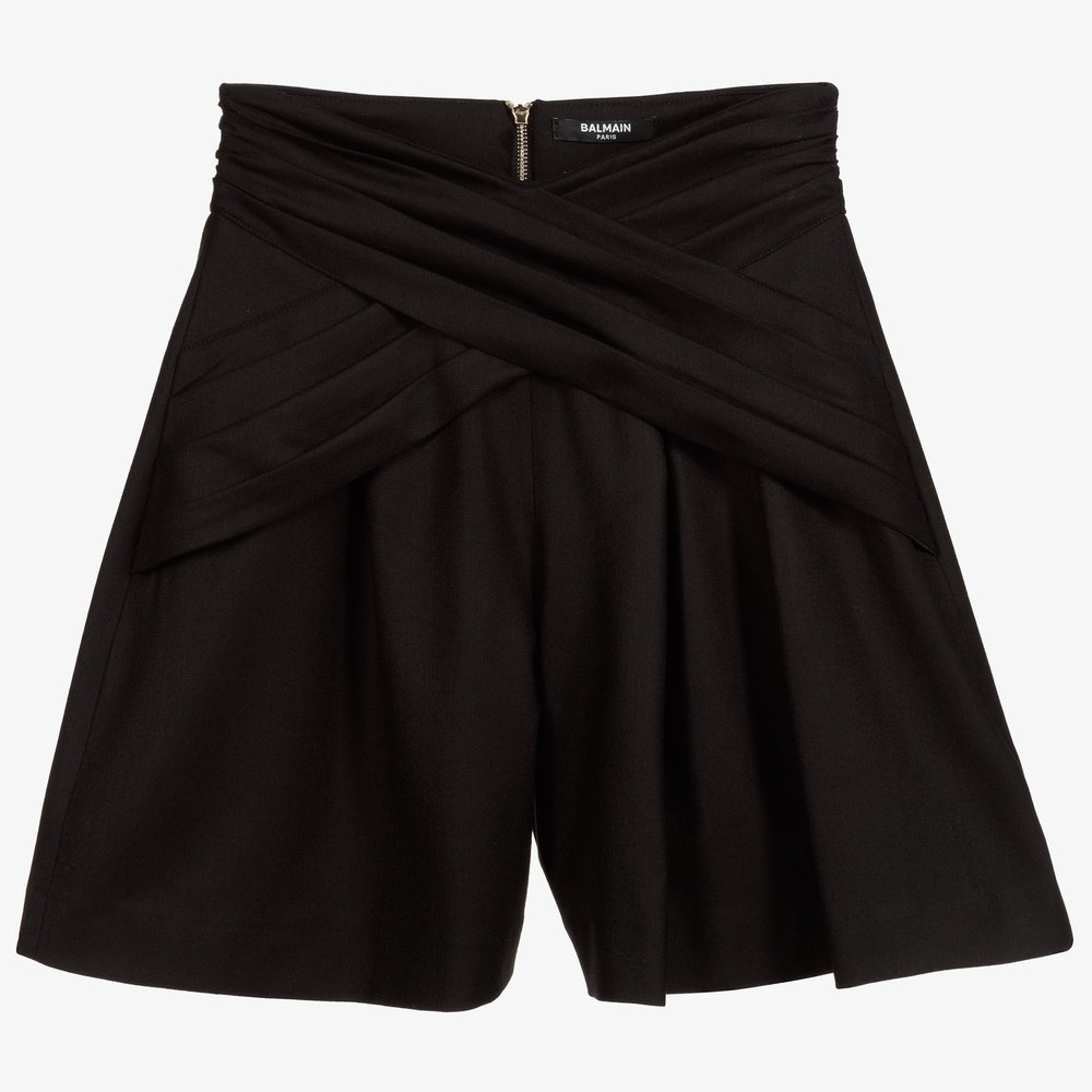 Balmain - Teen Black Pleated Shorts | Childrensalon