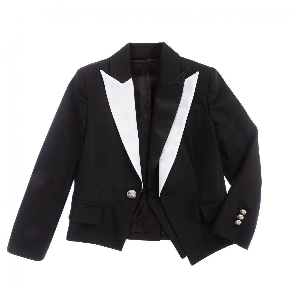 Balmain-Teen Black & White Blazer | Childrensalon Outlet