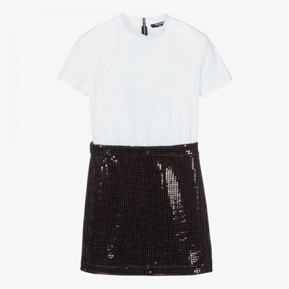 Balmain - Robe noire et blanche Ado | Childrensalon