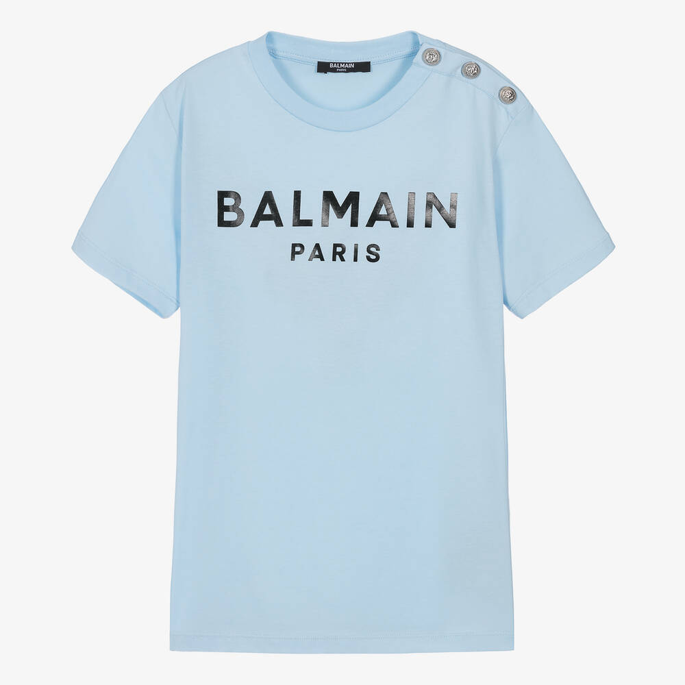 Balmain-Teen Blue Balmain Paris Cotton T-Shirt | Childrensalon Outlet