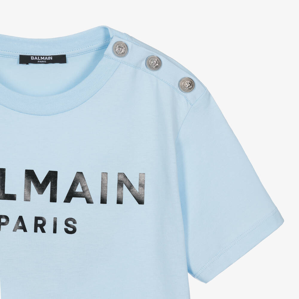 Balmain-Teen Blue Balmain Paris Cotton T-Shirt | Childrensalon Outlet
